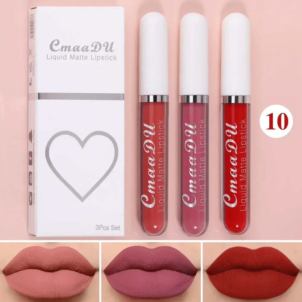 New 3pcs/set Liquid Lipstick Waterproof Long Lasting Cosmetic Black Blue Purple Green Matte Lip Gloss Nude Lip Tint Stain Makeup